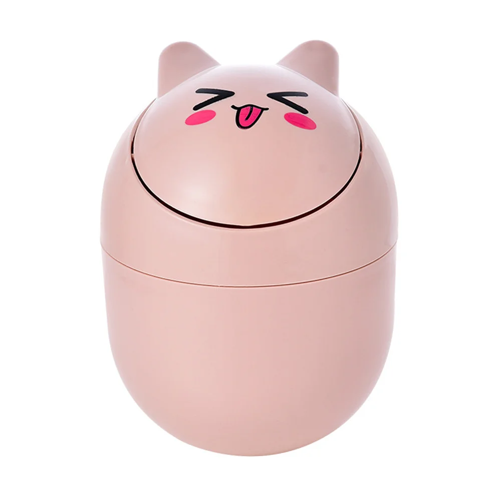 Office Trash Can Desktop Storage Case with Lid Small Plastic Box Mini Pink Multi-functional Garbage Child