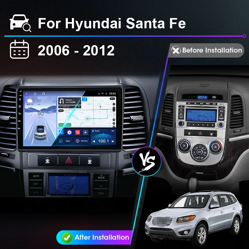 Android Autoradio Carplay For Hyundai Santa Fe 2 2006 - 2012 Car Radio Head Unit Multimidia Video Player Navigation GPS 4G DVD