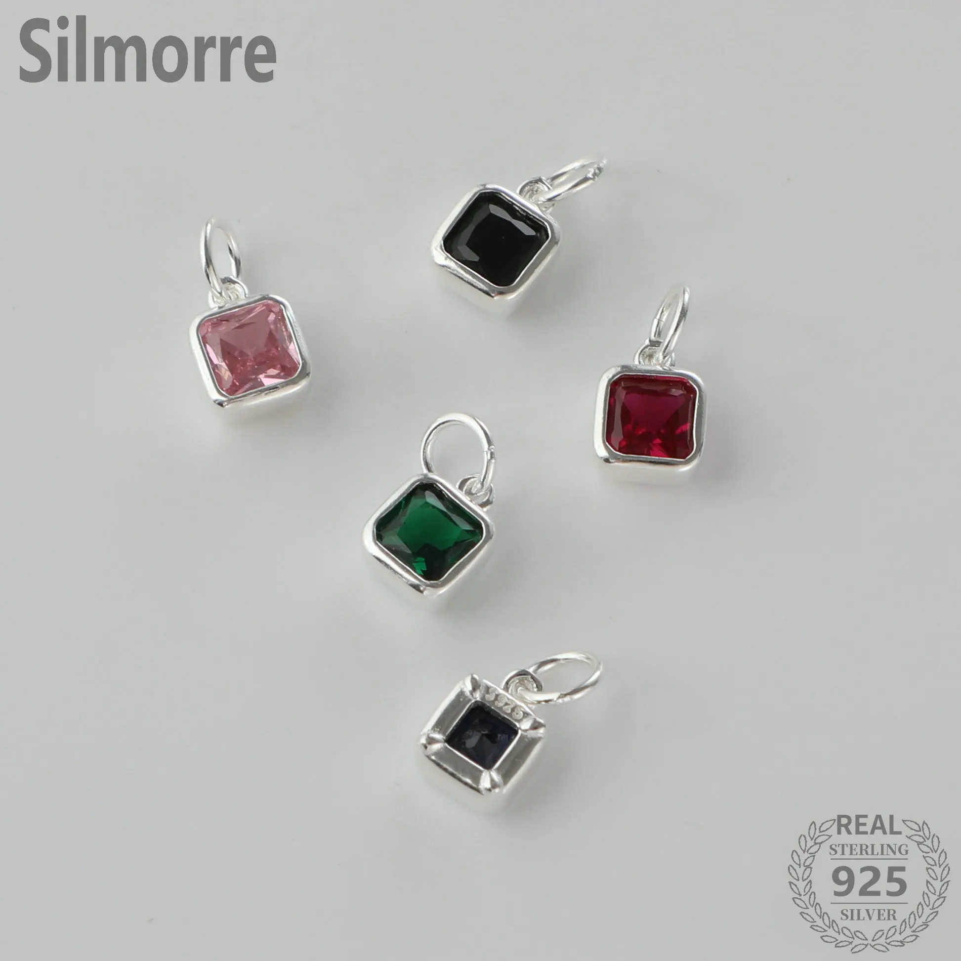 1pc 925 Sterling Silver Zircon Square Charm Pendant for DIY Bracelet Necklace Making Fine Jewelry Finding