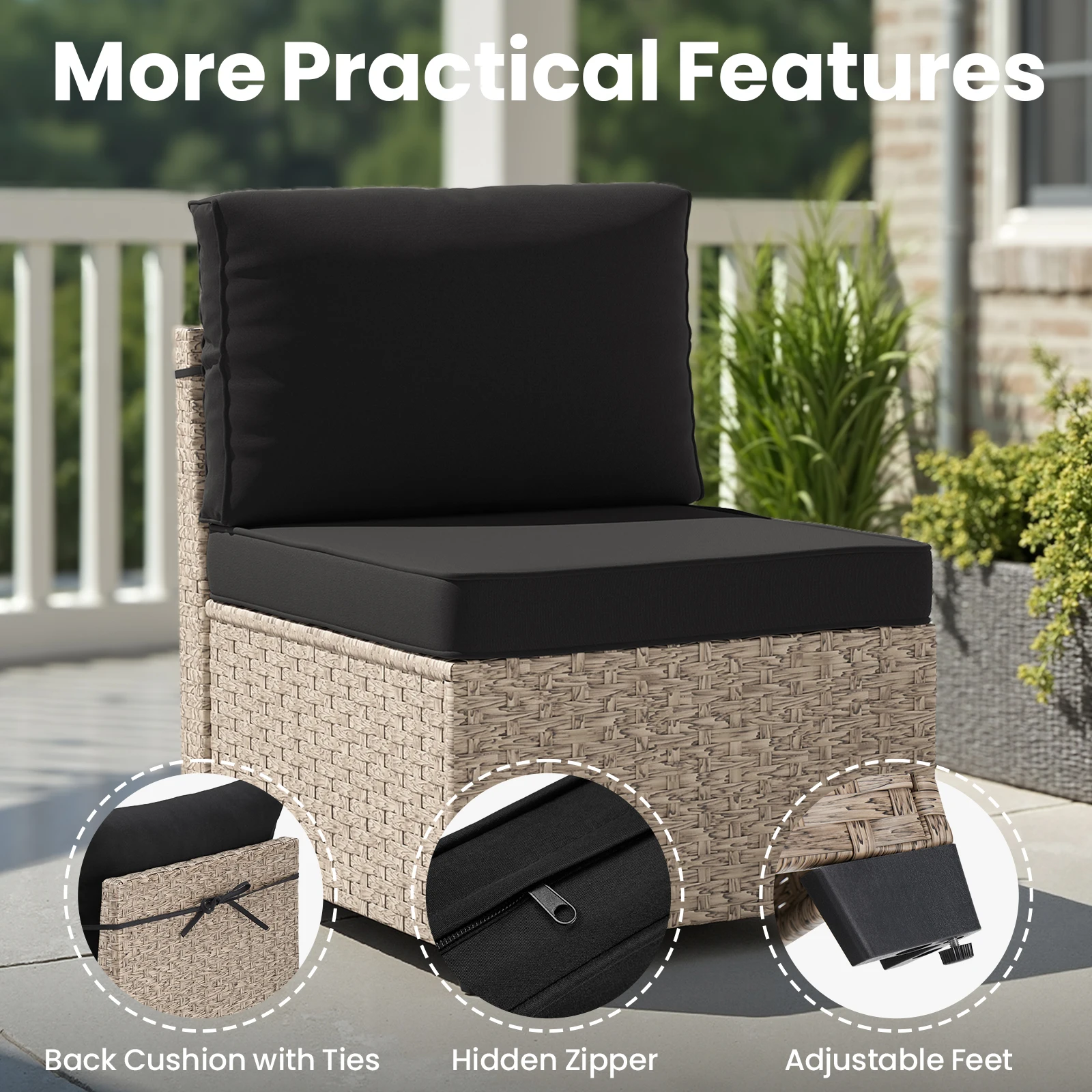 7-Piece Patio Furniture Set, Outdoor Rattan Sectional Sofa with Tempered Glass Table, All-Weather, for Garden, Porch, Backyard image 5