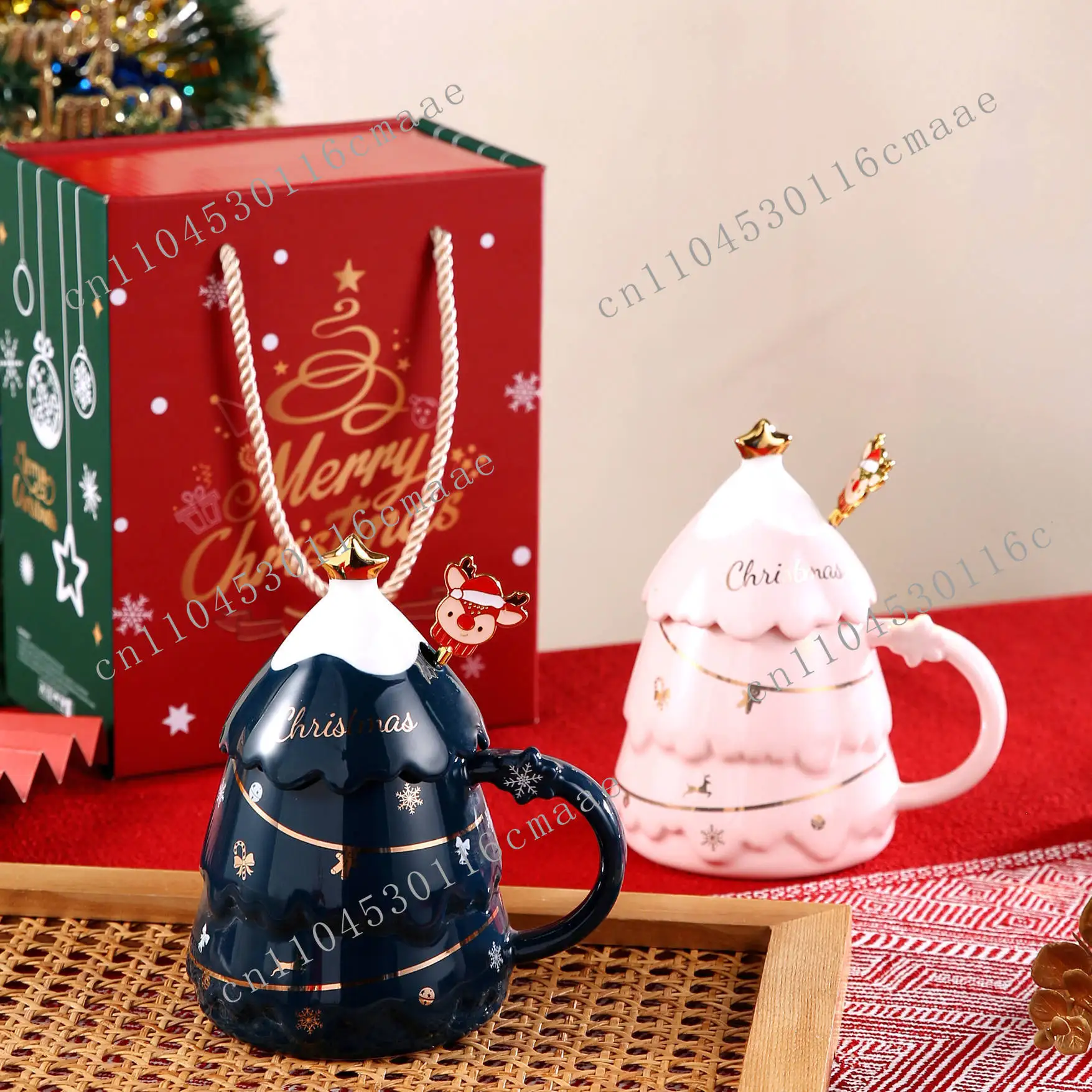 Creative Christmas ceramic mug with lid spoon, large capacity mug, cartoon cup, gift water, cup, business gift