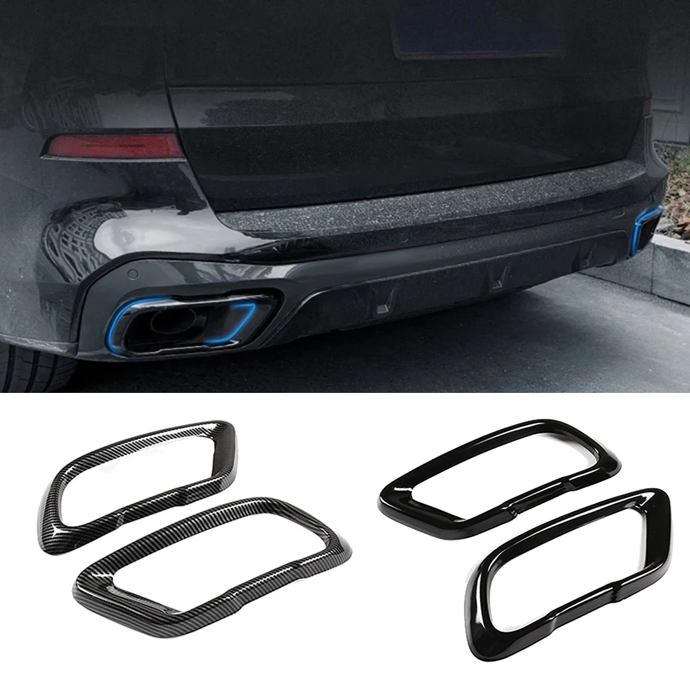 Car Tail Throat Decorative Frame Tail Muffler Exhaust Pipe Output Cover for-BMW X5 G05 X6 G06 X7 G07 2019-2021 Black