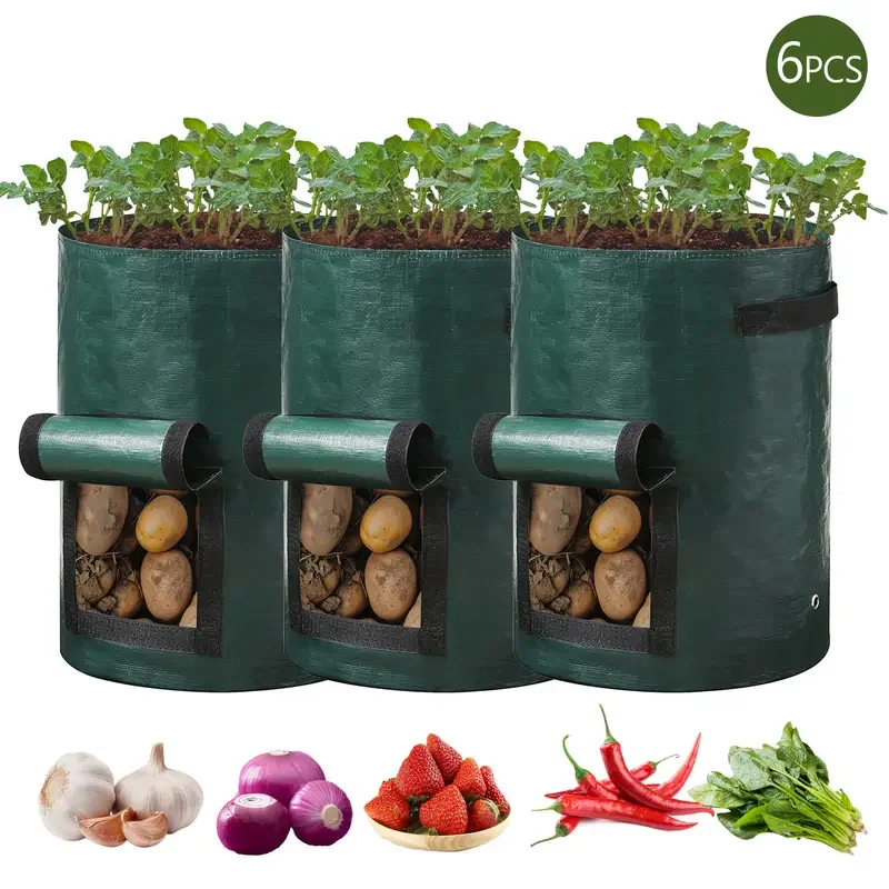 

7/10 Gallon Potato Grow Bags with Flap Window Garden Planting Bag with Handles Thickened PE Pots for Tomato Vegetable Fruits
