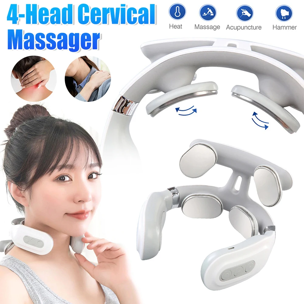 

4-Head Cervical Massager With Heat Relaxation Smart Neck & Shoulder Massager USB Rechargeable Electric Neck Massager Unisex 2025