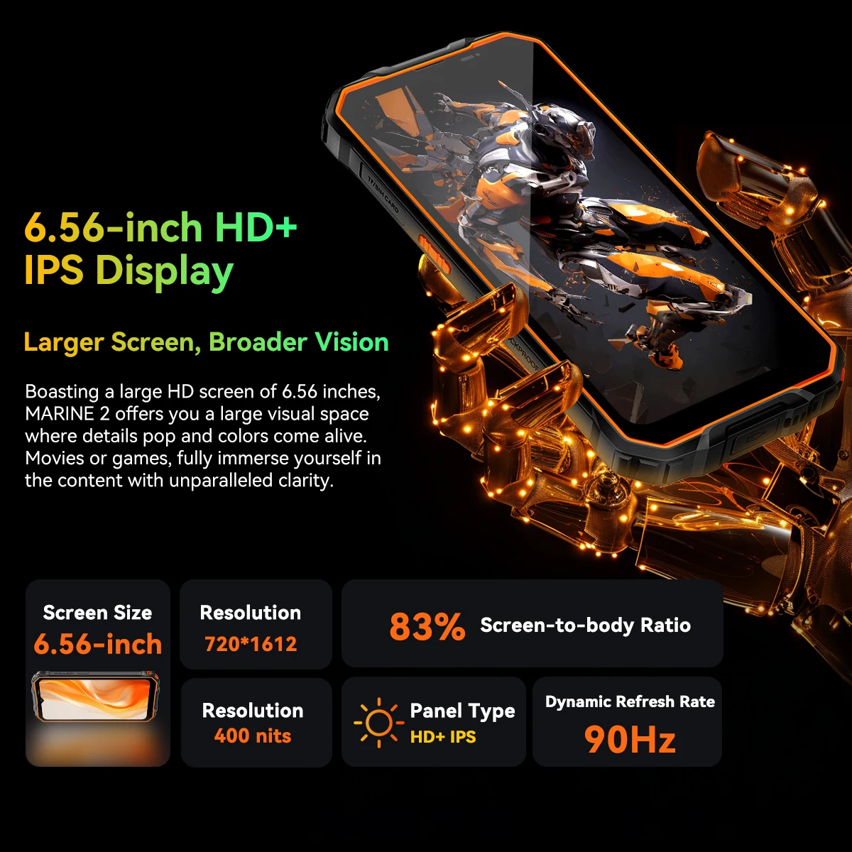 هاتف OSCAL Marine 2 AI خارجي، هاتف ذكي متين مقاس 6.56 بوصة يعمل بنظام Android 15، وذاكرة وصول عشوائي 8+16 جيجابايت، وذاكرة قراءة فقط 256 جيجابايت + 2 تيرابايت 11000 مللي أمبير في الساعة، Unisoc T615