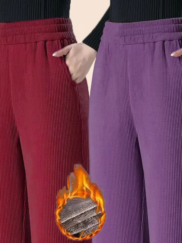 

Утепленные вельветовые брюки с высокой талией и широкими штанинами, осенне-зимние, повседневные, свободного прямого кроя, термоштаны для женщин