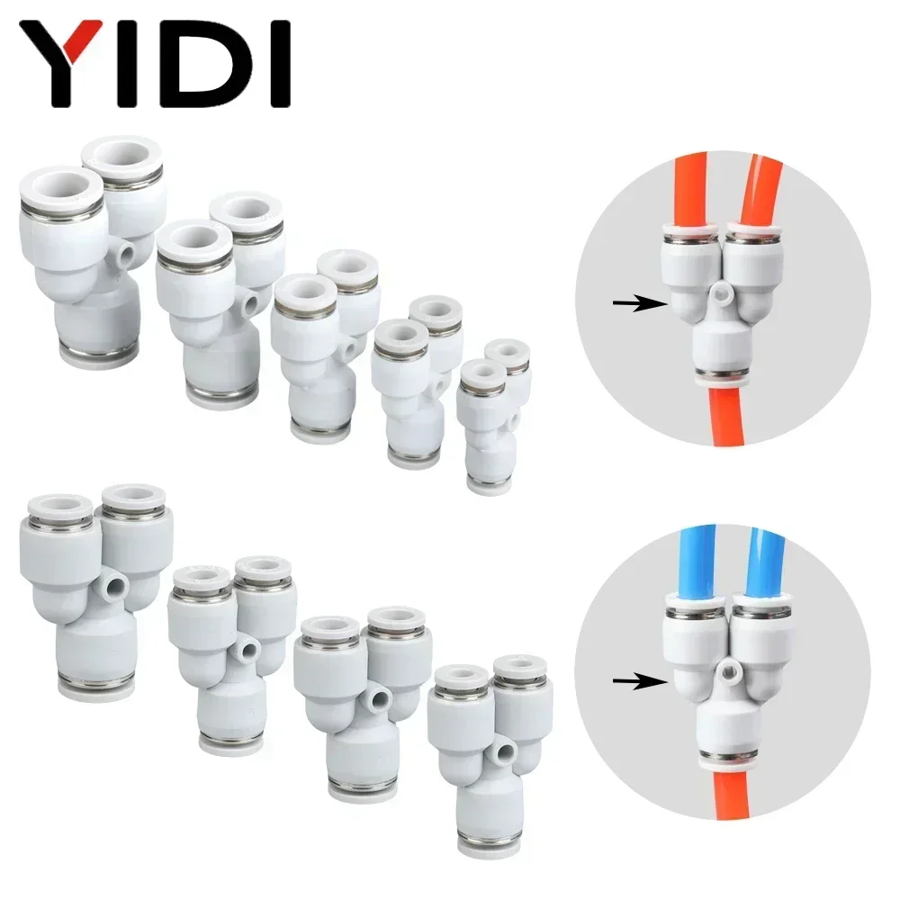 5pcs Pneumatic Air Hose Fitting Tube Fittings Line Connector Pipe Connection 3 way Y shape PY 4MM 6MM 8MM 10MM 12MM 12 10 8 6 4