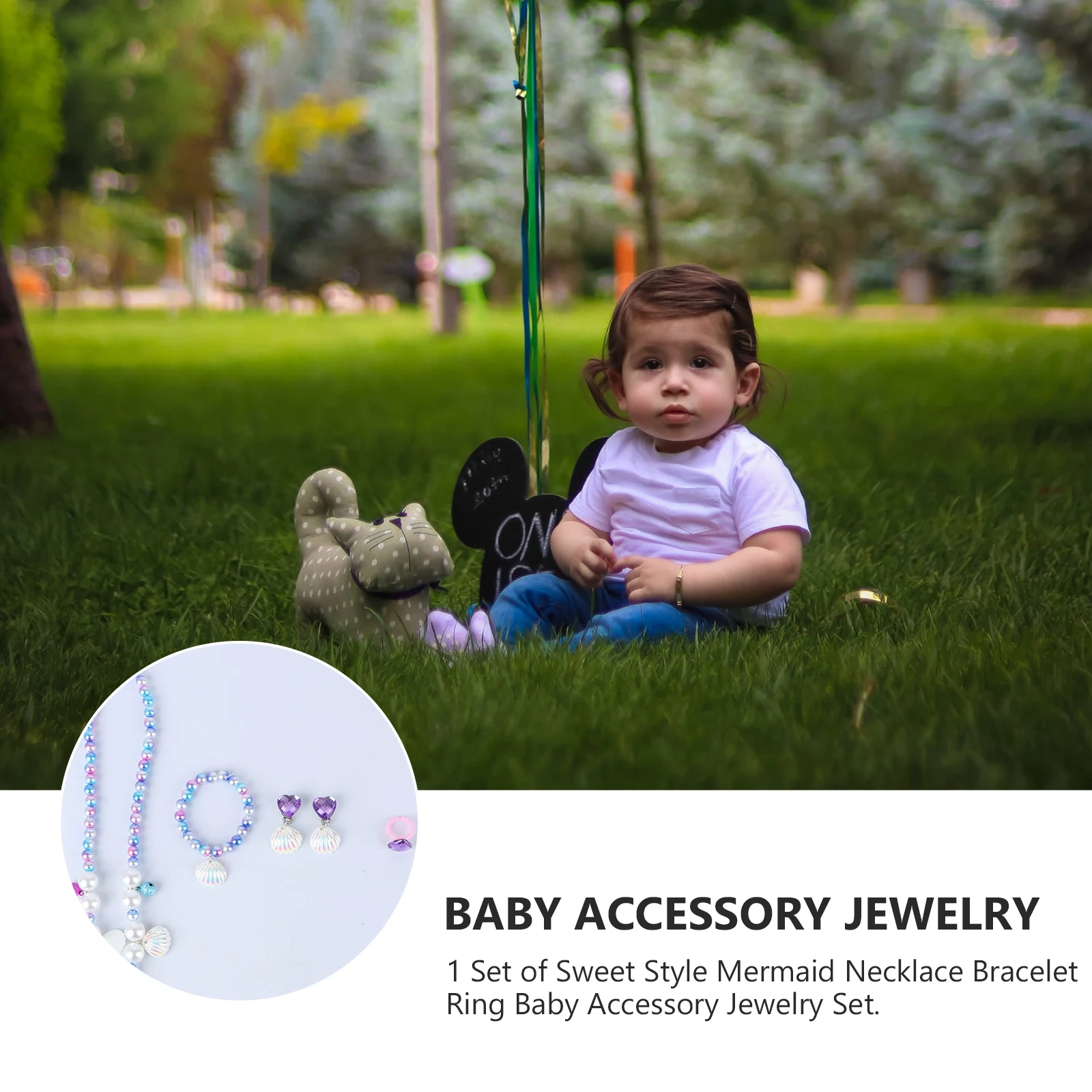 

1 set 1 Set Pearl Necklace Bracelet Baby Jewelry Set Mermaid Pendant Kids Ear Clip Party Wedding Gift Beauty