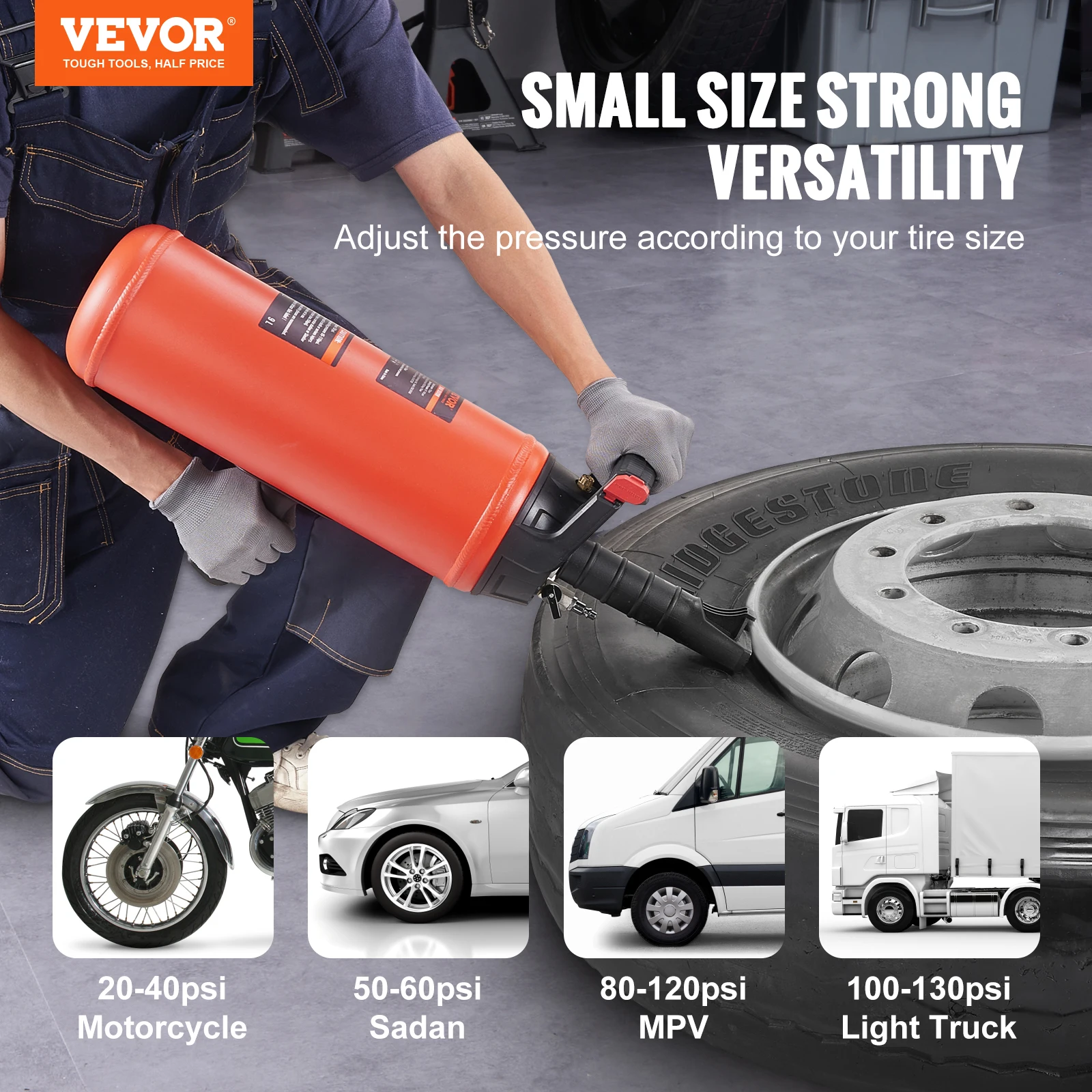 VEVOR 150 PSI Handheld Bead Bazooka 2.4 Gal Air Tire Bead Blaster Portable Tire Inflator Tool for Truck Car Automobile Repair