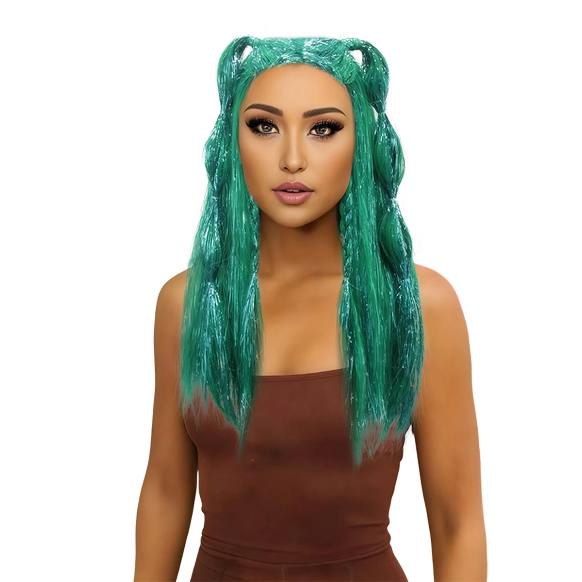 

Rain silk gourd braid braided hair wig, available in rose red/green glossy wig, stage performance&theme party personalized wig