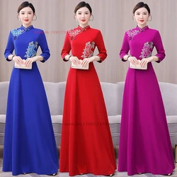 2026 chinese vintage dress improved cheongsam national flower embroidery formal dress qipao retro banquet evening dress qipao