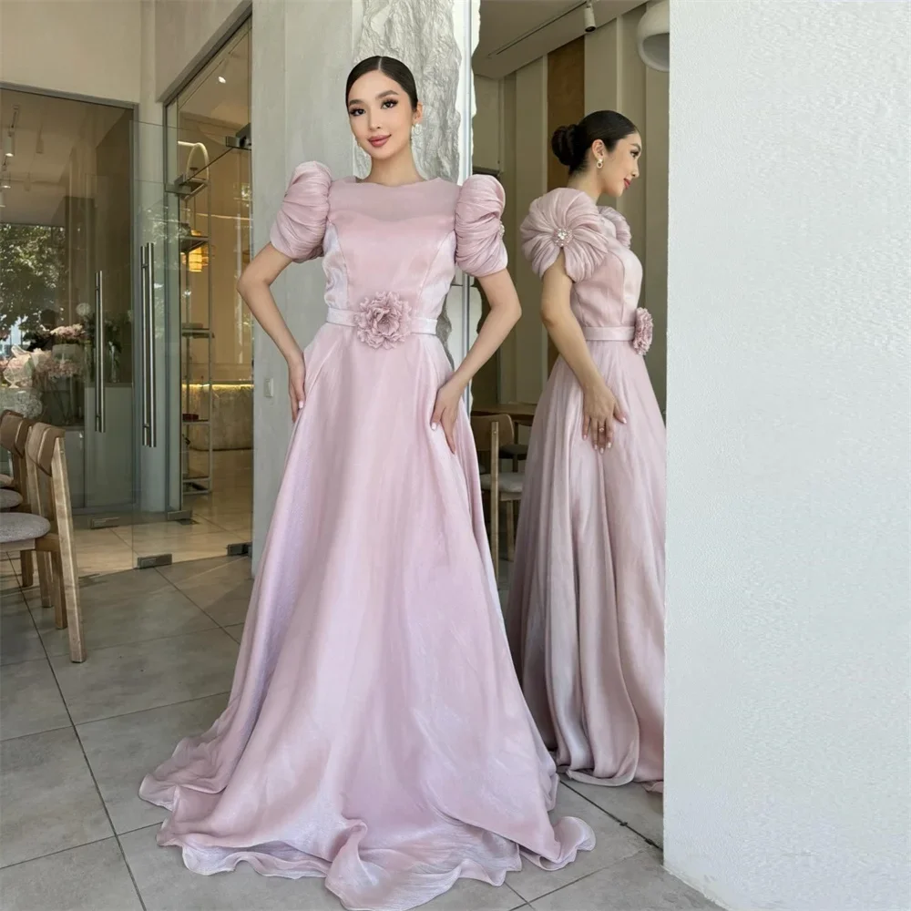 

Customized Formal Gown Saudi Arabia Evening Prom Dearin High Collar A-line Floor Length Skirts 3D Flower Bespoke O