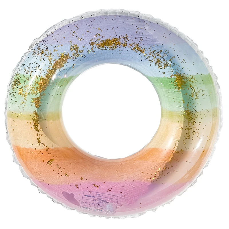 Glitter gradiente sete cores arco-íris inflável anéis de natação adulto grande piscina praia flutua axilas água verão natação