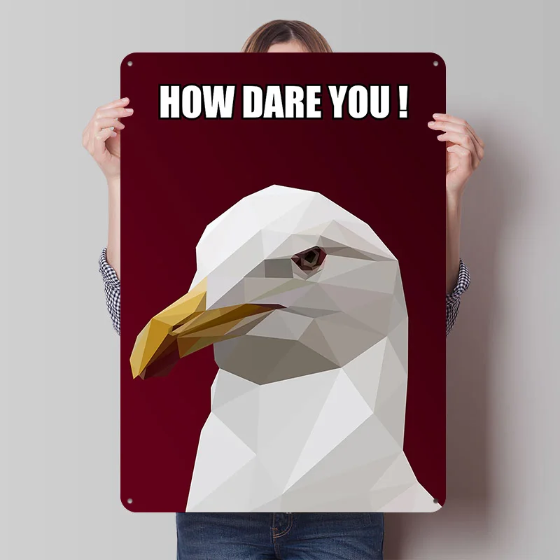 Affiche en tôle Seagull How Dare You Meme, Art mural personnalisé, Panneaux métalliques vintage, Plaque en tôle rétro pour la décoration intérieure