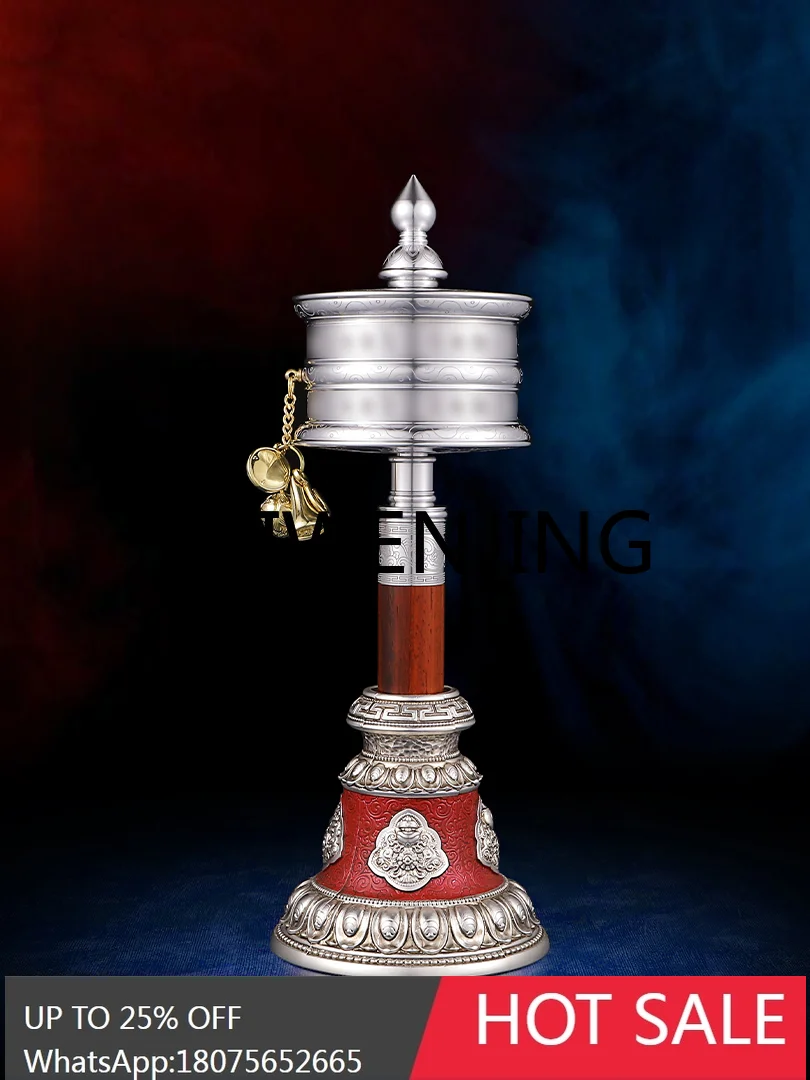 Tibetan-Style Hand-Cranking Gold Cylinder Wheel Aluminum Auspicious Decorative Crafts Desktop Decoration
