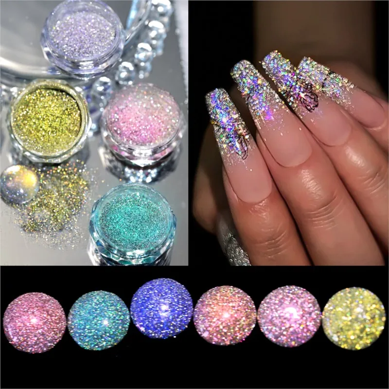 6 Colors Sparkling Nail Glitter Powder Diamond Holographic Shinning Pigment Chrome Dust DIY Manicure Polish Nail Art Decoration