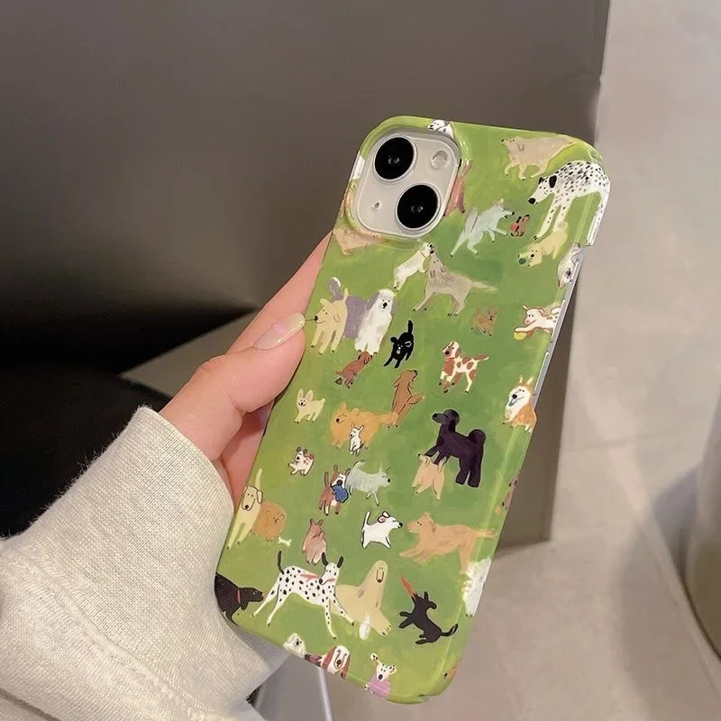 INS Cute Cartoon Grassland Dog Animals Case for IPhone 16 15 14 13 Pro Max Back Phone Cover for 12 11 Pro XS XR SE Acrylic Cover