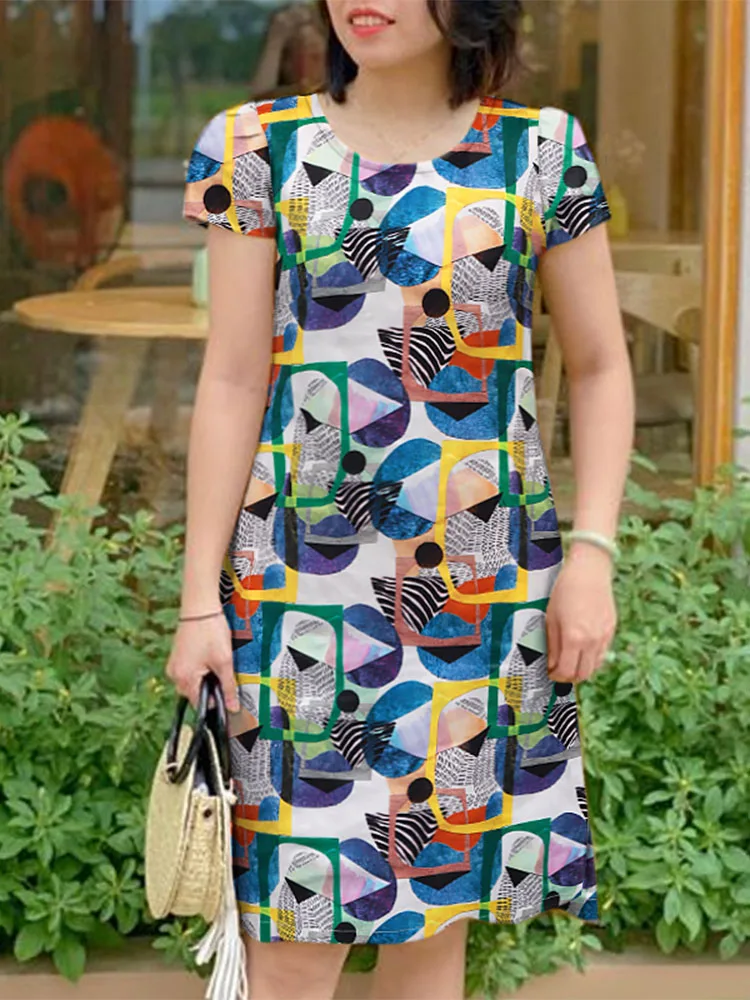 Zanzea Sommer Frauen knielange Kleider 2024 Bohemian Blumen druck Kurzarm o Hals kurze Vestidos lässig alltäglichen Sommerkleid