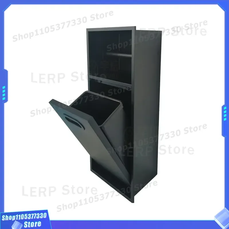 Wall Mounted 304 Stainless Steel Toilet Paper Holder Commercial Hotel Bathroom Embedded Trash Can Modern Design for Restroom