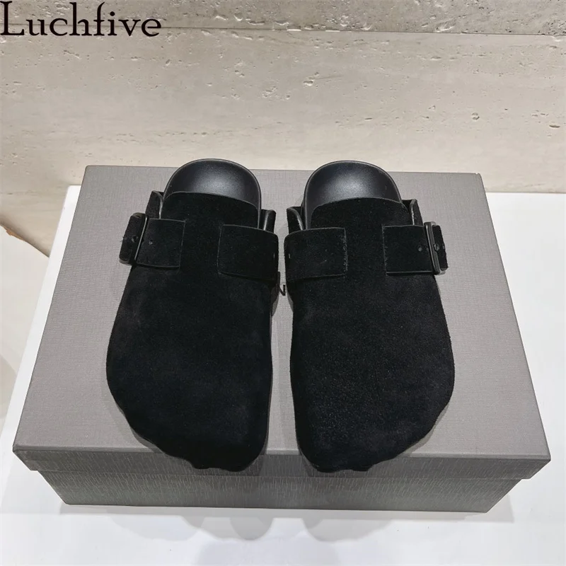 Luxury Round Wrap toe Flat Slippers for Women Casual Fashion Mules Slippers Spring Home Warm Vacation loafers Shoes Woman