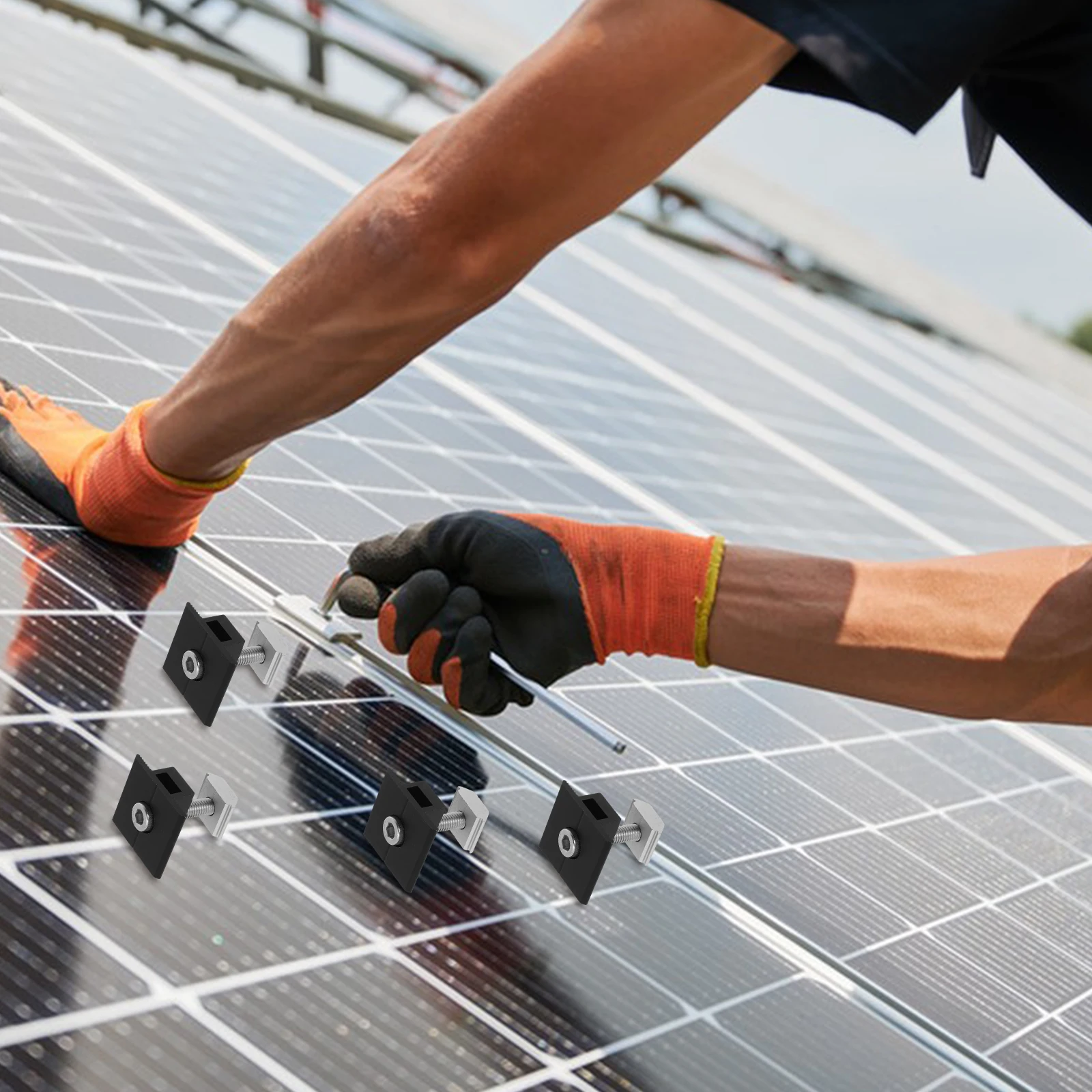 

4pcs Solar Panel Middle Clamp Aluminum Alloy Mounting Brackets For Metal Roof Flat Tile Standing Seam Roofs Rv Boat Balcony