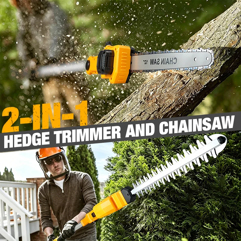 2IN1 Electric High Branch Hedge Trimmer Cordless Telescopic 12Inch Chain saw Garden Power Tools For Dewalt 20V Battery Pin view 5