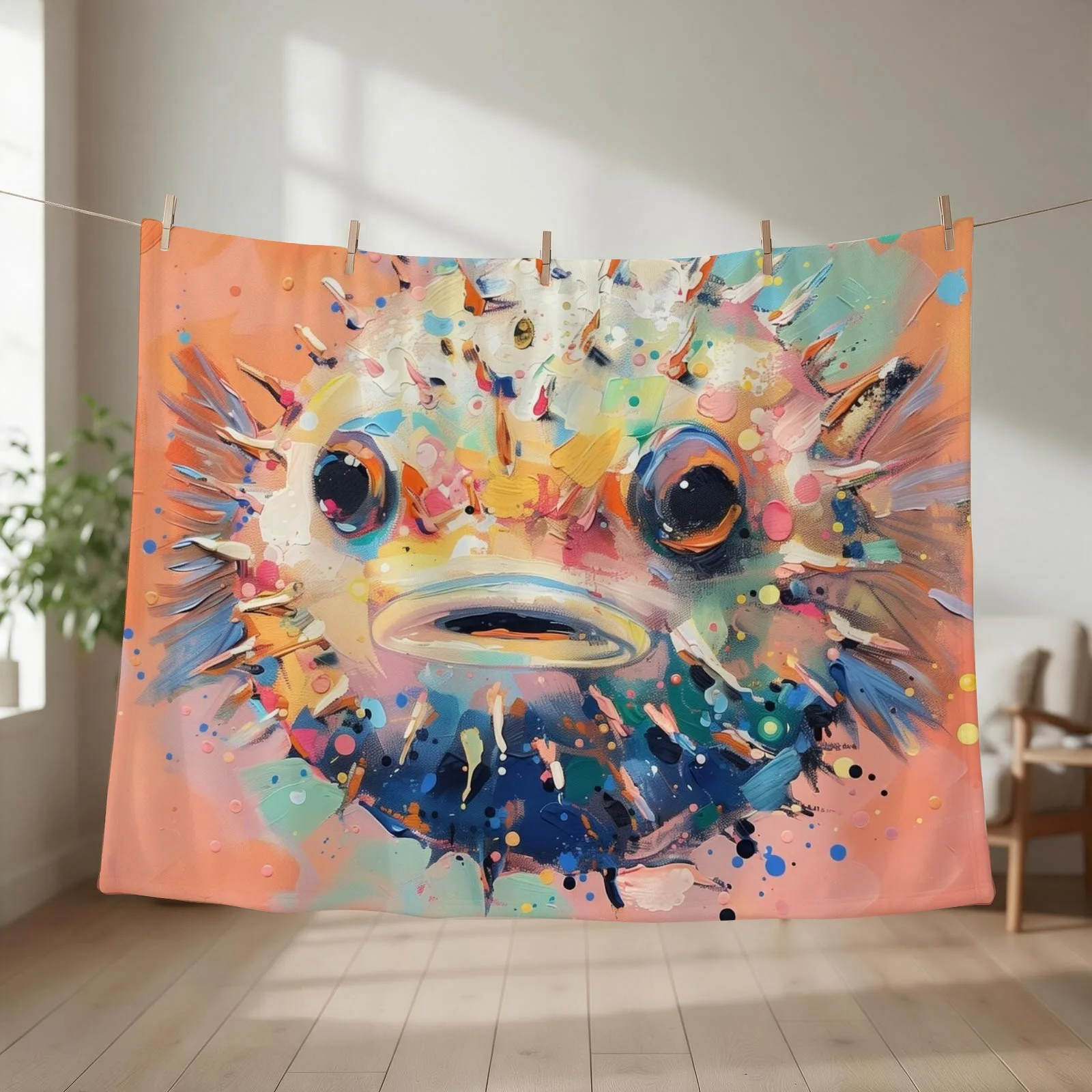Pufferfish in Bright Modern Colors Throw Blanket anime wednesday Stuffeds for winter Blankets