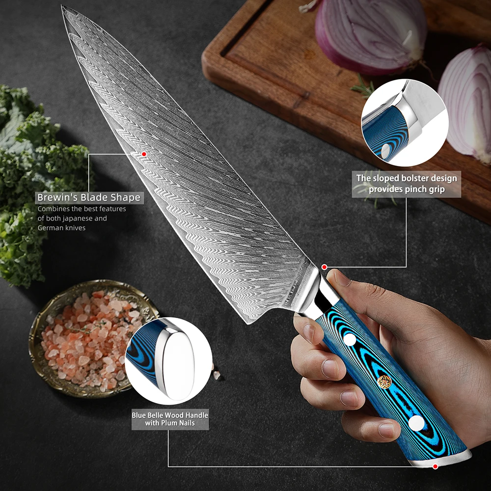 XITUO Japanese Chef Knife Pro 8 Inch Kitchen Knife Damascus High Carbon Steel Ergonomic Handle Super Sharp Chef Knives Cut Meat