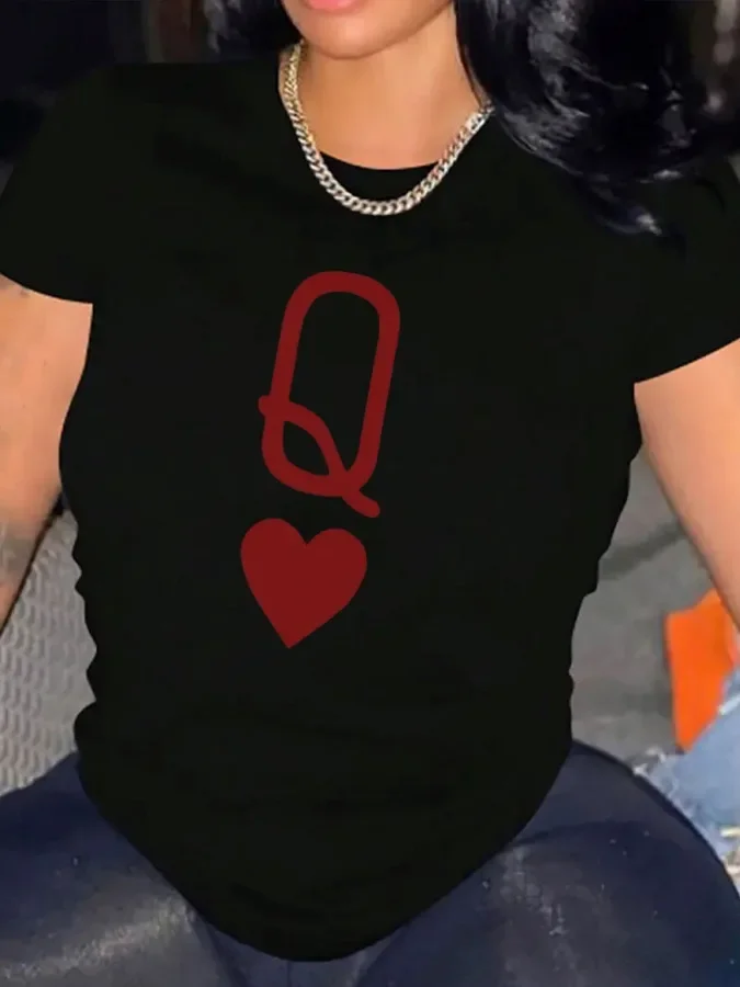 Love Q Queen Women's Cotton T-Shirts Short-Sleeved round Neck plus Size Casual Loose Breathable Summer Top