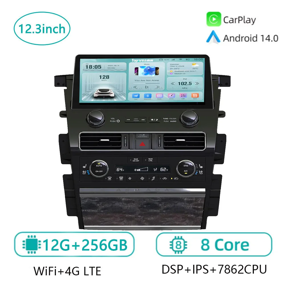 

12,3-дюймовый автомобильный радиоприемник для Nissan Patrol Y62 QX80 QX56 2012-2021 Carplay Android Auto, мультимедийный плеер, GPS-навигация, стерео головное устройство