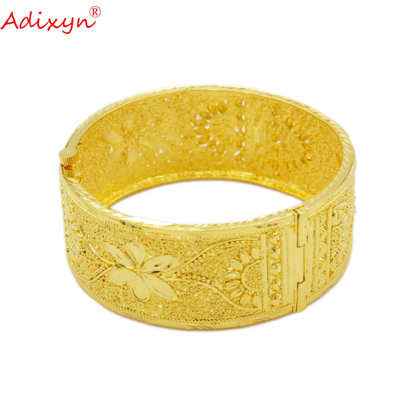 Adixyn women\'s hand bracelets 24k gold color (can open)bangles for unisex indian dubai jewelry wide bangle wedding gifts N022231