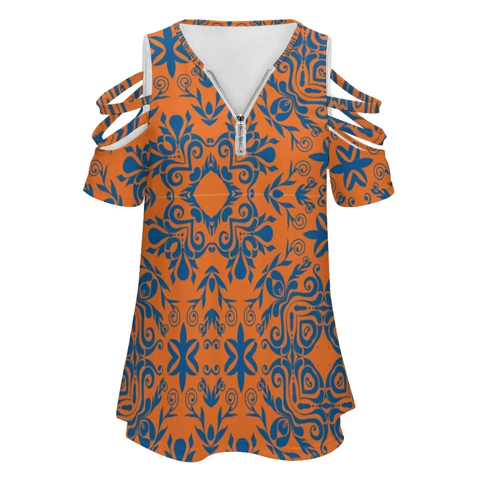 Florida Gainesville-Forever Damask Women's T-Shirt New Fashion Printed Zipper V-Neck Short Sleeve T Shirts Casual Plus Size Uf
