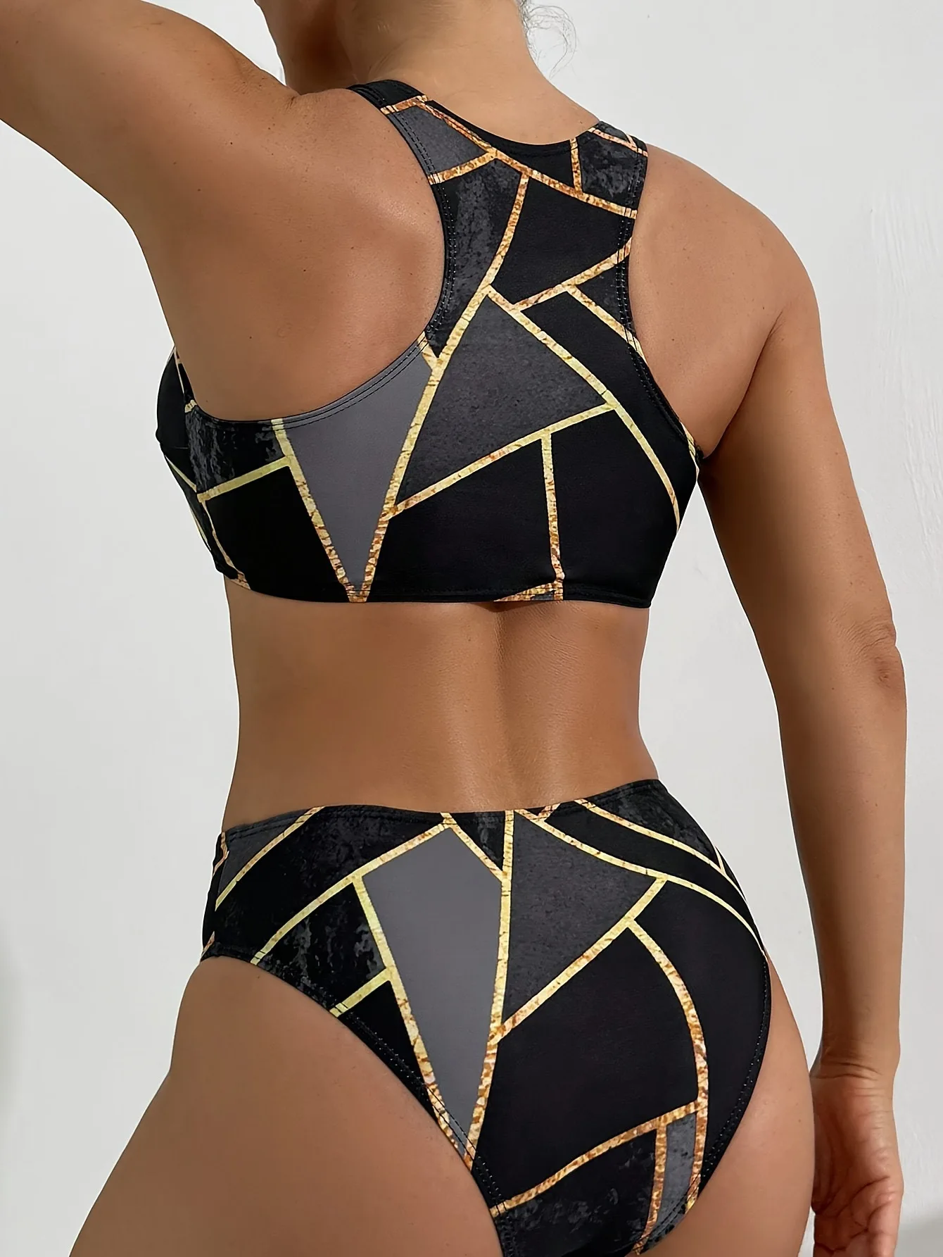 2025 Summer Women Tank Bikini Sets Holiday Printed Two Piece Swimsuit Corset Beach Wear Clothes Black Fashion Sea Side Outfits