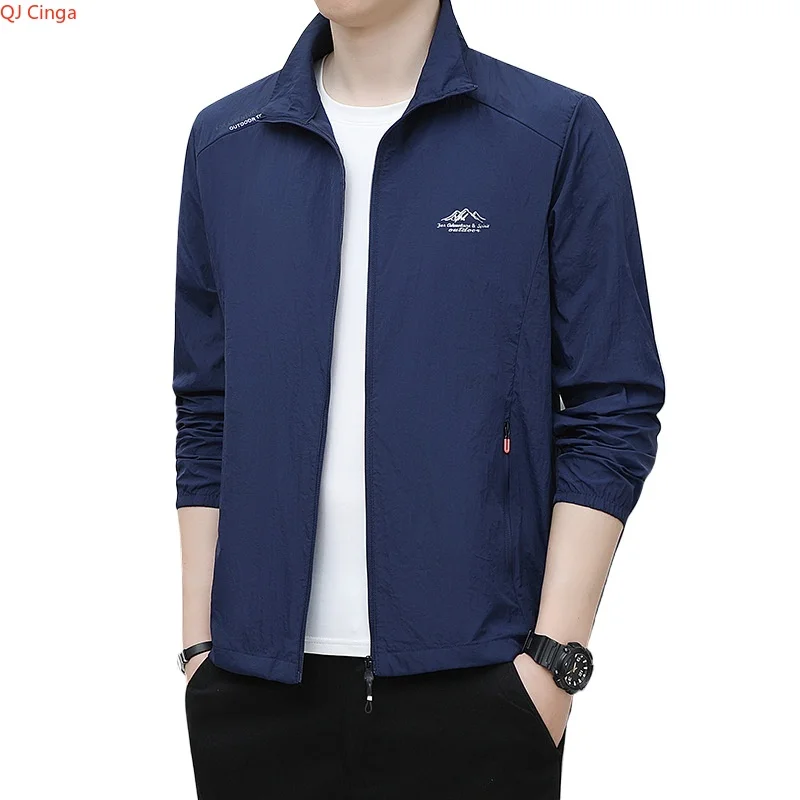 

Мужская синяя куртка с длинными рукавами весна/лето 2026, легкая верхняя одежда с воротником-стойкой, доступна в белом, зеленую и сером цвете.