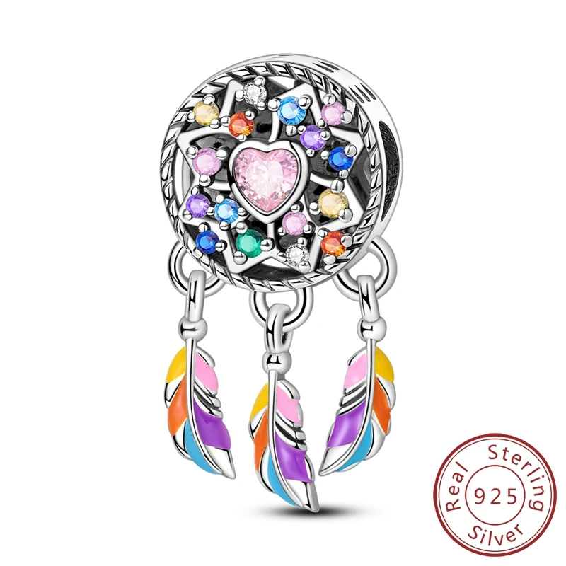 

Colorful 100% 925 Sterling Silver Fantasy Dreamcatcher Charm Fits Pandora Bracelet & Necklace DIY Girlfriend Jewelry Gift