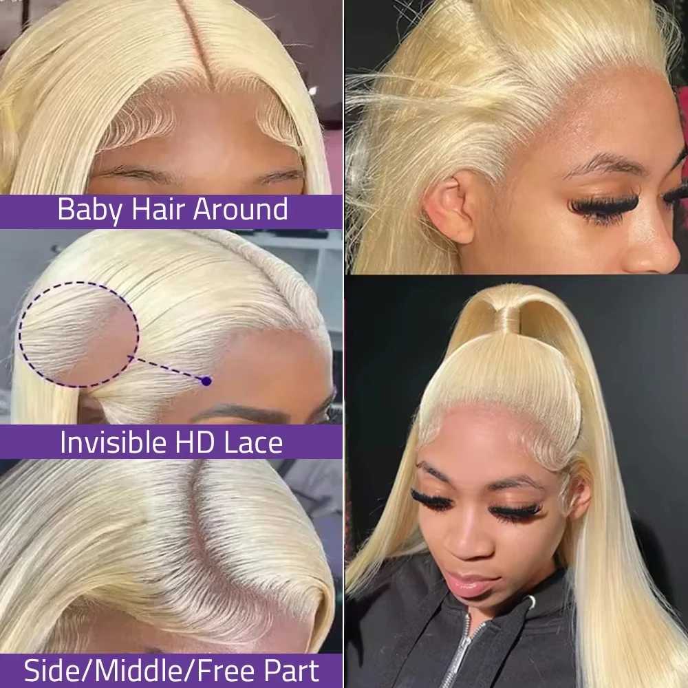 220% Density 613 Transparent Hd Lace Frontal Wig 13x6 Blonde Straight Lace Front 13x4 Brazilian Pre Plucked 100% Human Hair Wigs