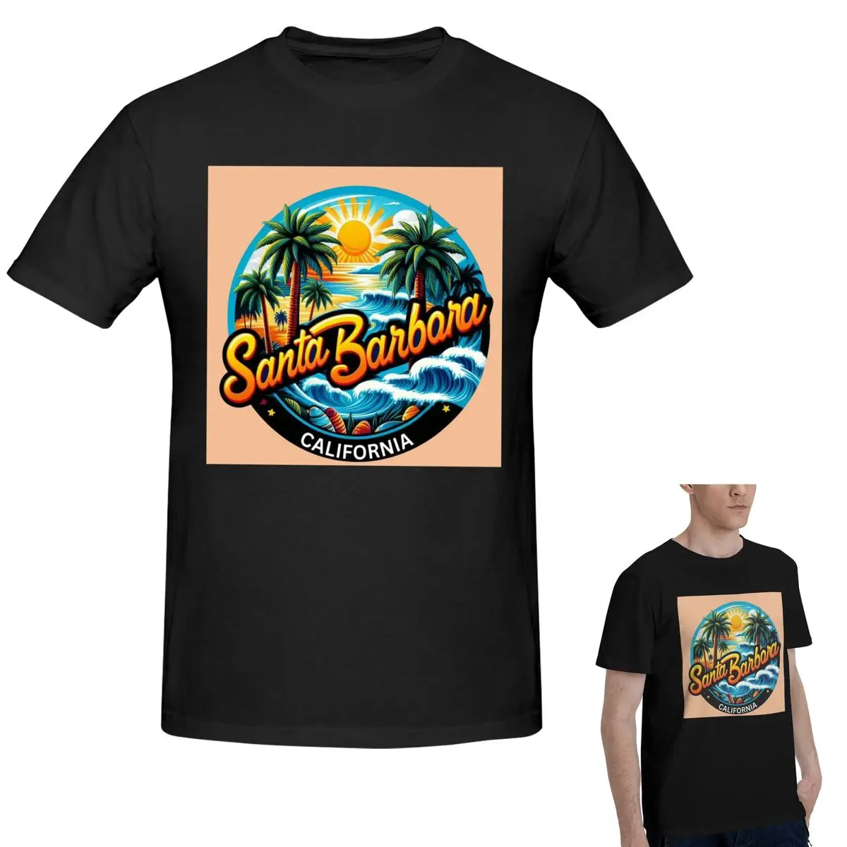 

100% Cotton Santa Barbara, California USA T-Shirt Men's Fashion Oversized T Shirt Men Round Neck Summer Shirts Tops S-6XL