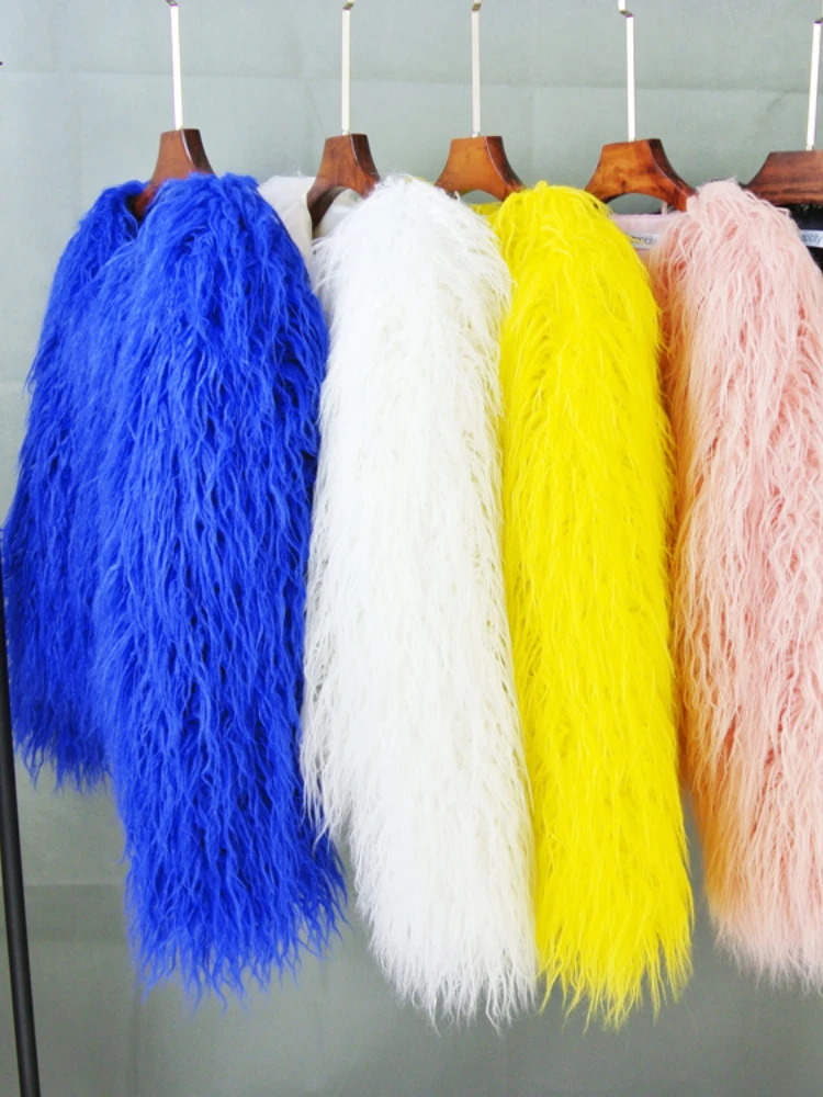 Colorful Warm Faux Women Fur Coat  Black White Pink Plush Coat Female Jacket Fur Autumn Winter Shaggy Outerwear High Street 2022