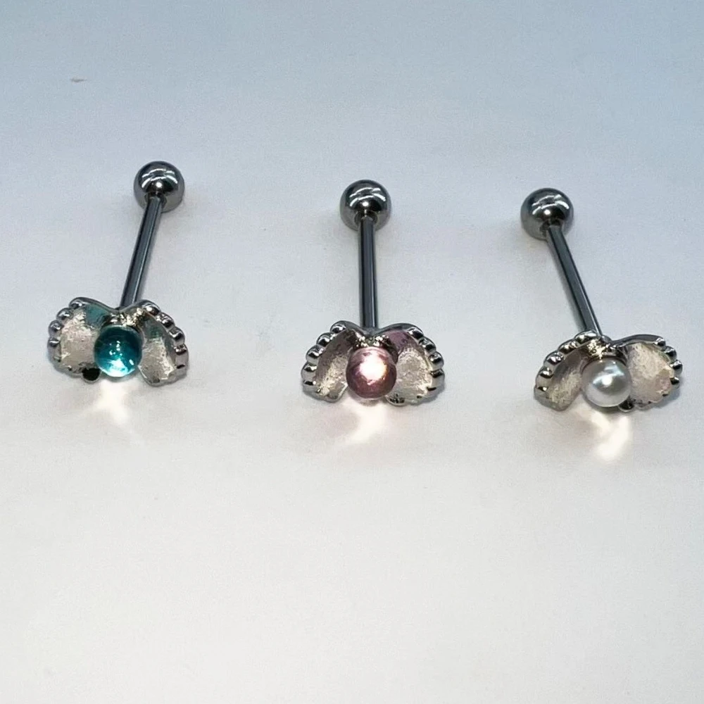2026 Unique Shell Tongue Ring Surgical Steel Tongue Barbell Aesthetic Mermaid Piercing Jewelry with Imitation Pearl for Women view 6