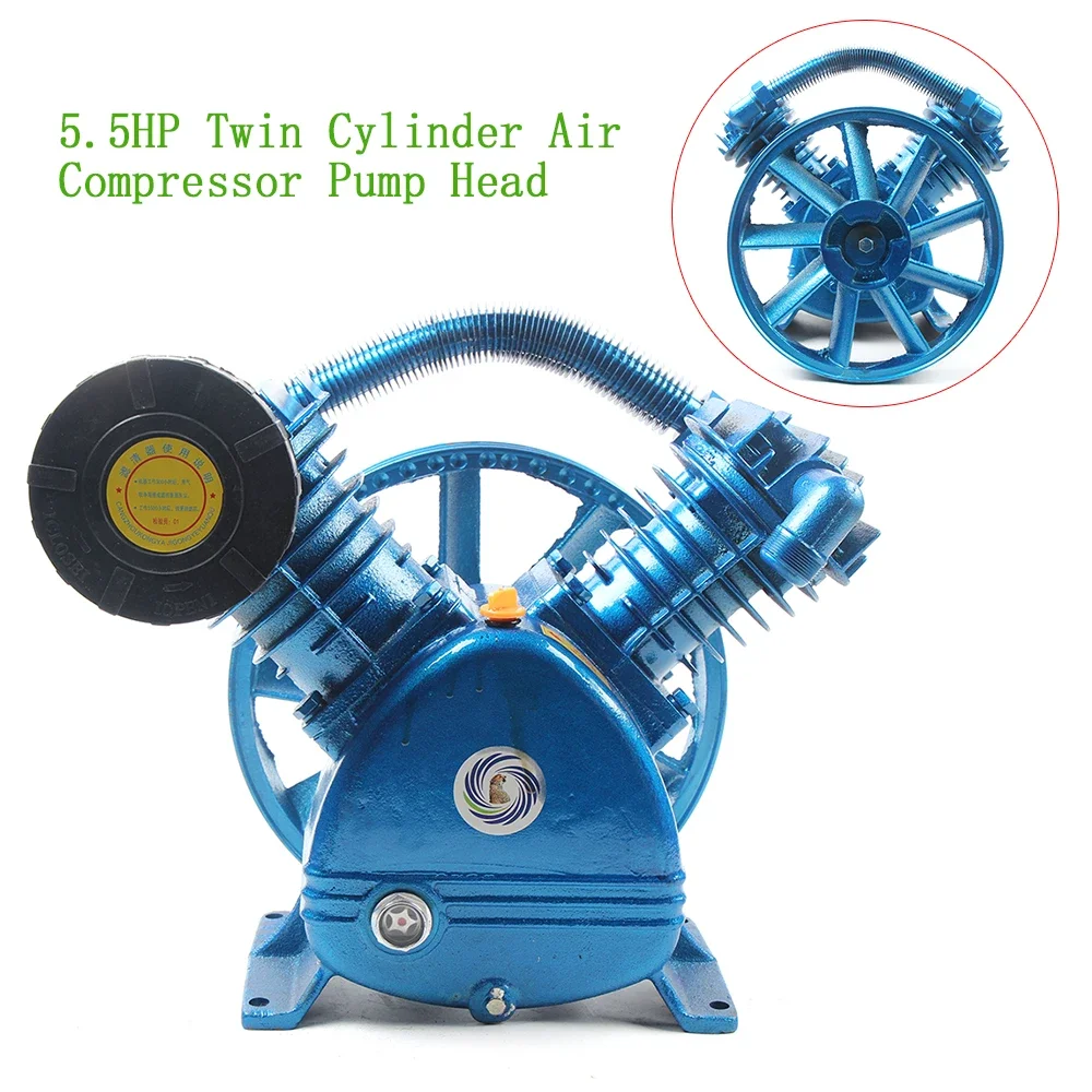 V Type Twin Cylinder Air Compressor 5.5HP 21CFM 175PSI Pump Head Double Stage and Flywheel