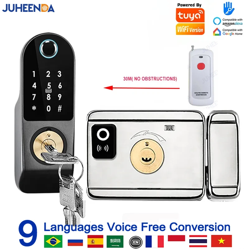 No Wiring Waterproof TTLock App Smart Lock Digital Passcode RFID Card Tuya Wifi Fingerprint Electronic Rim Lock For Gate Garden