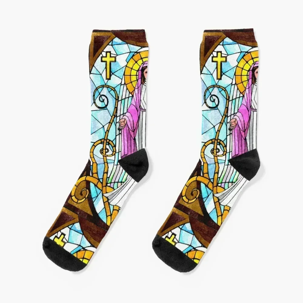 Mother Mary Stained Glass Design Socks Stockings compression gym Socks For Girls Men's