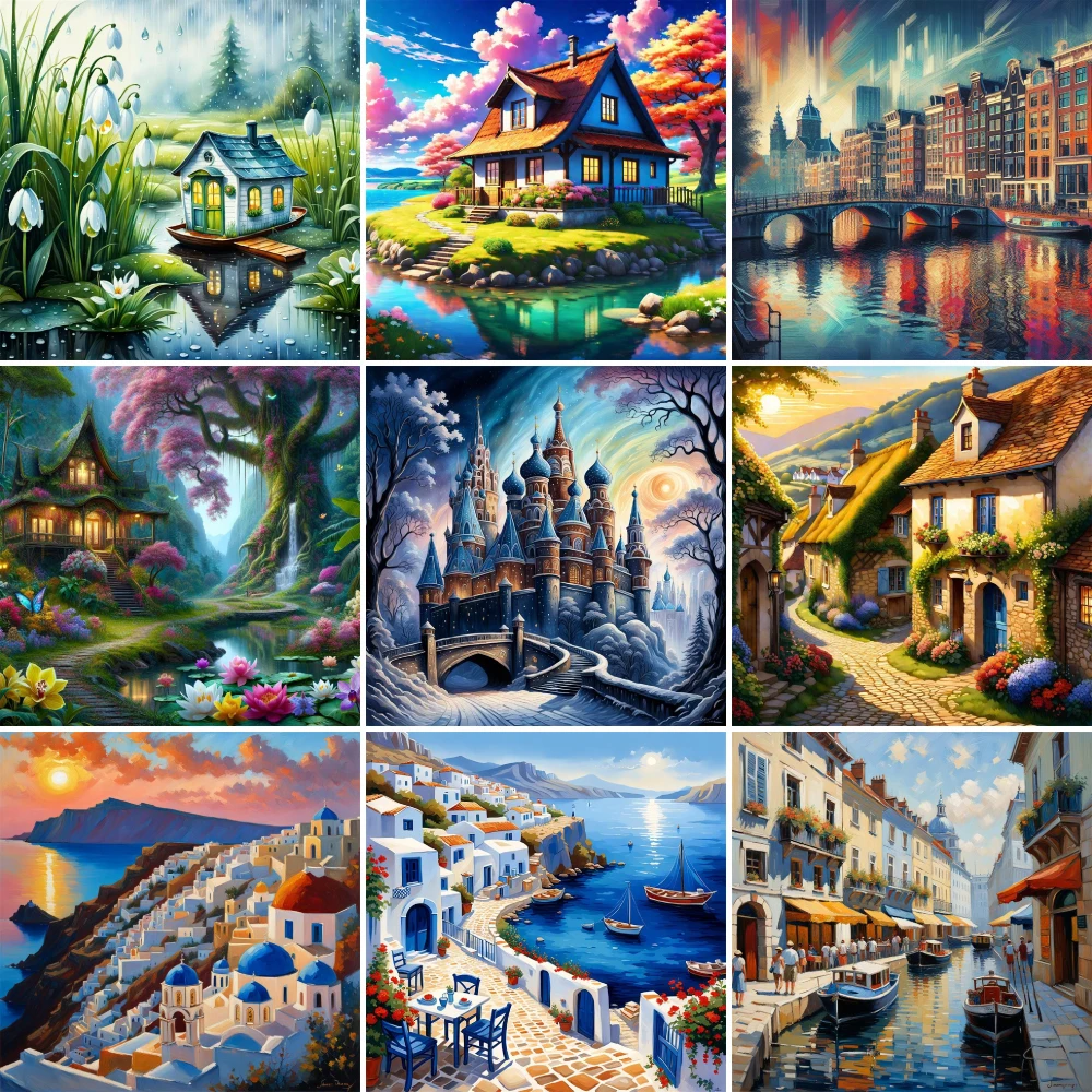 

Landscape Fantasy House Pre-Printed Cross-Stitch Complete Kit Embroidery Handmade Painting Knitting Craft Mulina Package Sales