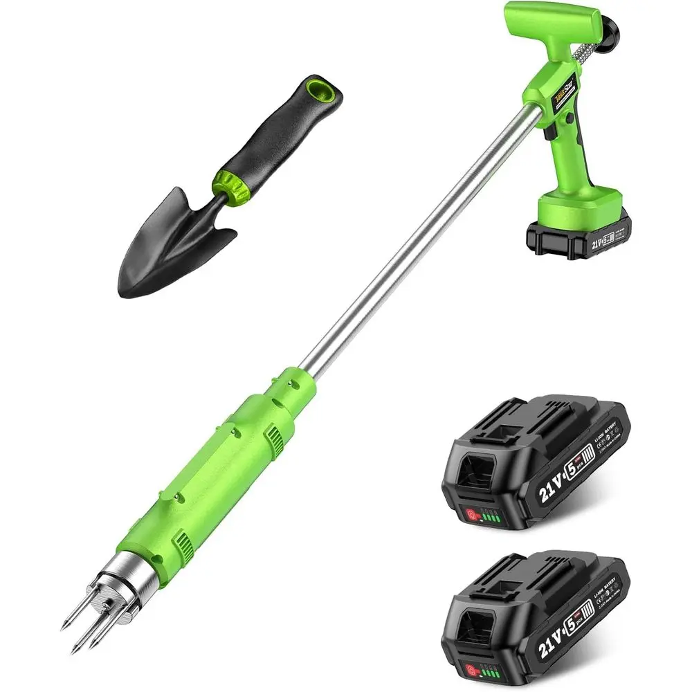 

TaskStar Electric Weed Puller Tool: 21V Battery Powered w/ 2pcs 2000mAh, Heavy Duty 3-Claw Steel Root Weeder Stand-Up Remover Pi