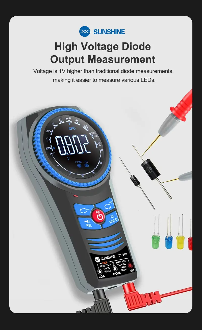 SUNSHINE DT-024R Automatic Range Rotary Multimeter Non-Contact Voltage Detection Measures AC and DC Voltage Tool