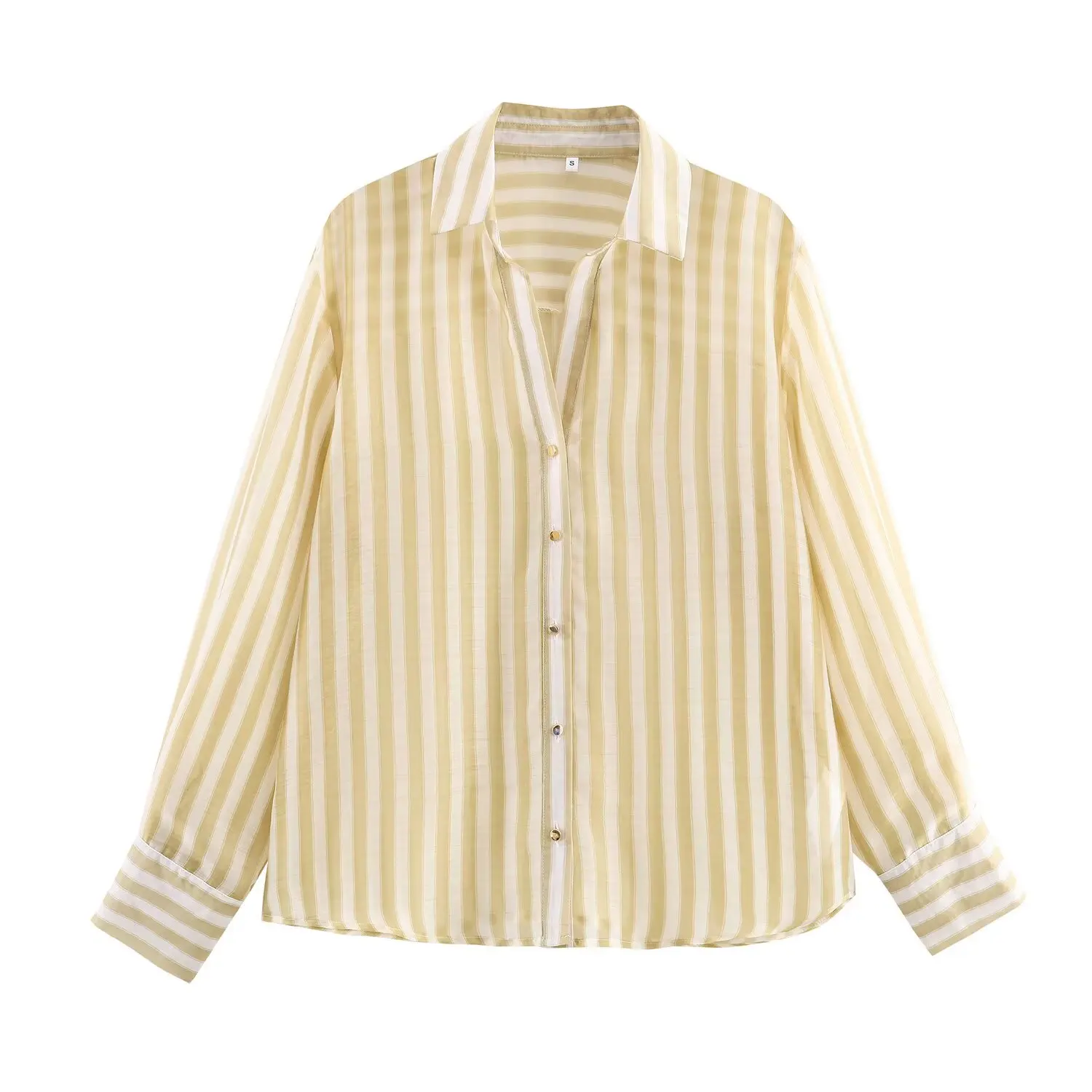 Estilo europeo y americano 2025 otoño nueva camisa a rayas de manga larga informal holgada de un solo pecho
