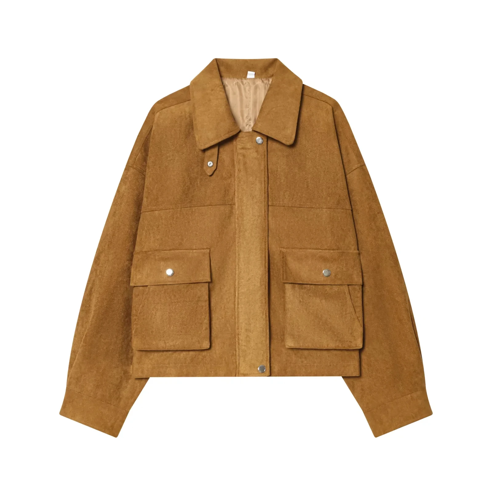 معطف شتوي نسائي من Retro Sle طويل من جلد الغزال السويدي مع سحاب إغلاق بطول ort رفيع عادي