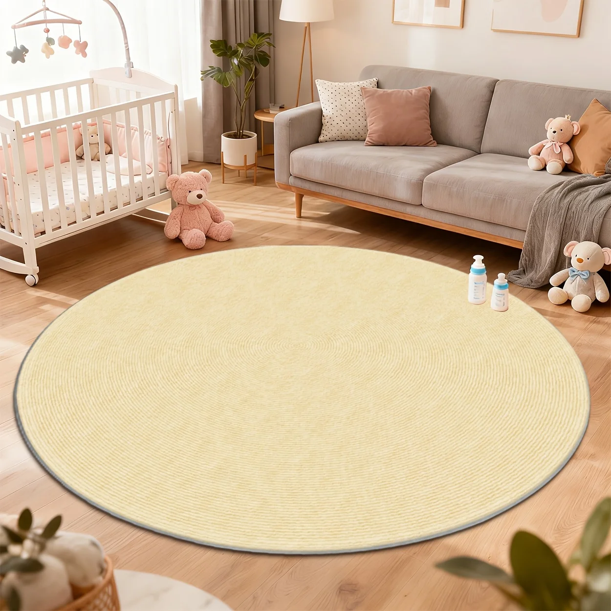 Minimalist Light Cream Beige Spiral Fine Texture Round Commercial Floor Rug Welcome Decor For Bedroom Room