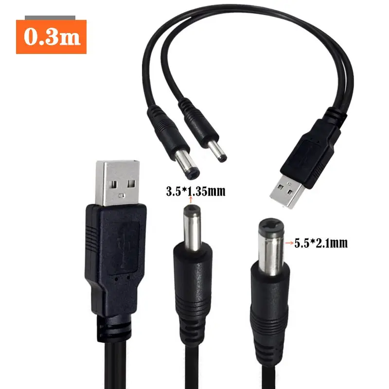 

1/2 Power Cable USB A Male To DC 5.5 * 2.1mm 3.5 * 1.35mm Male 5521 5V 2A 3A Charging Cable