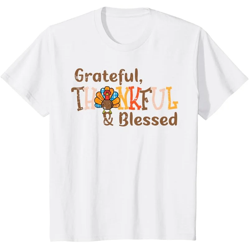 Turkey Grateful Thankful Blessed Thanksgiving Men Women Kids T-Shirt